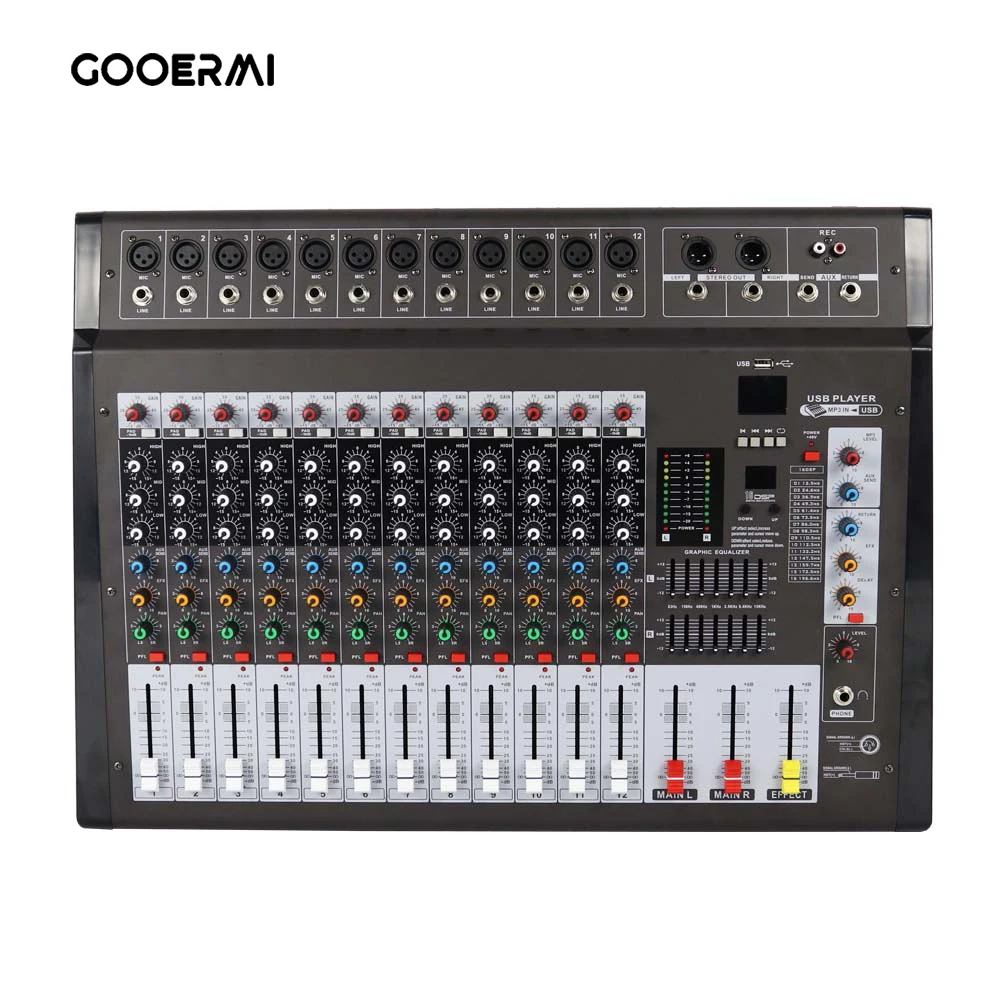 Микшерный пульт Gooermi DMX-12 – обзор и цена Audio Mixer 16 Channel Usb