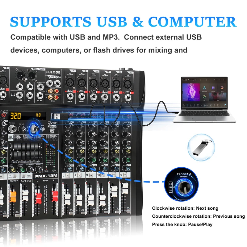 Микшерный пульт Fuluode 6/8/12 – обзор и цена Audio Mixer 16 Channel Usb